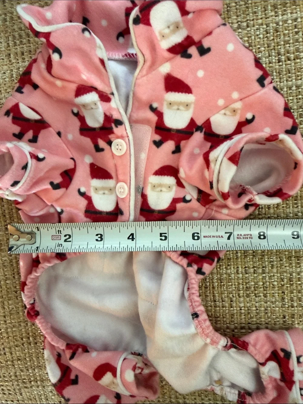 Pink Santa Print Fleece Dog Pajama Onesie